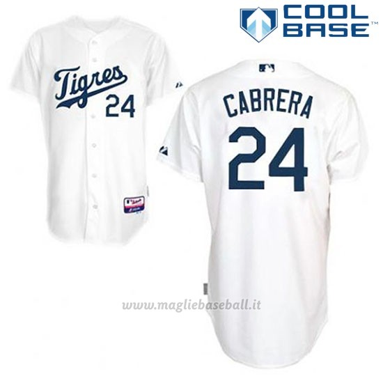 Maglia Baseball Uomo Detroit Tigers Miguel Cabrera 24 Bianco Los Tigres Cool Base